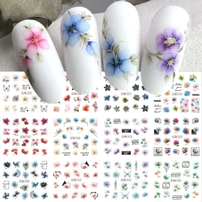 Autocollants ongles à transfert d'eau, fleurs