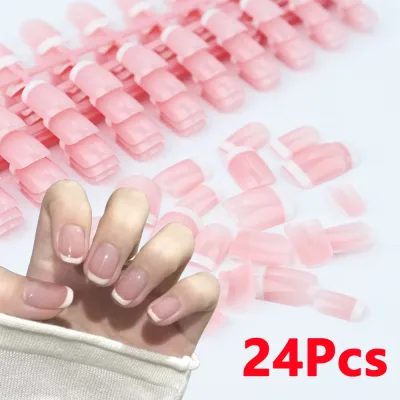 Faux ongles roses courts carrés, 24 pièces