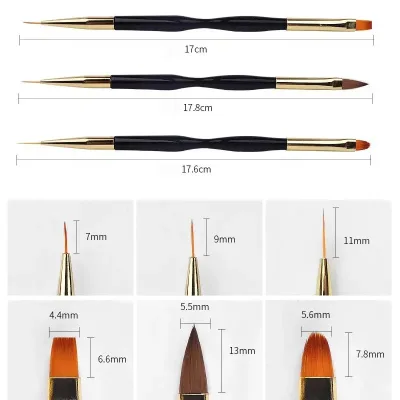Lot de 3 pinceaux de manucure à double extrémité – image 3