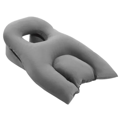 Oreiller facial avec socle, tissu gris et bleu