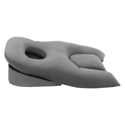 Oreiller facial avec socle, tissu gris et bleu – image 2