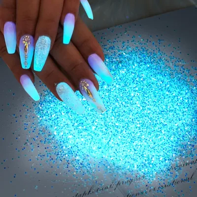 Poudre lumineuse bleu-vert pour ongles, 10 g